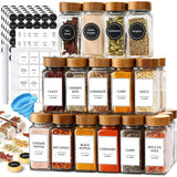13 tarros de especias de vidrio de 4 oz: recipientes para condimentos con tapa de bambú para almacenamiento en estantes de especias