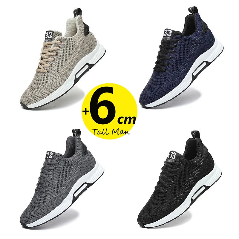 Men’s Height-Increasing Mesh Casual Shoes – Lightweight Lace-Up Sneakers for Everyday Comfort