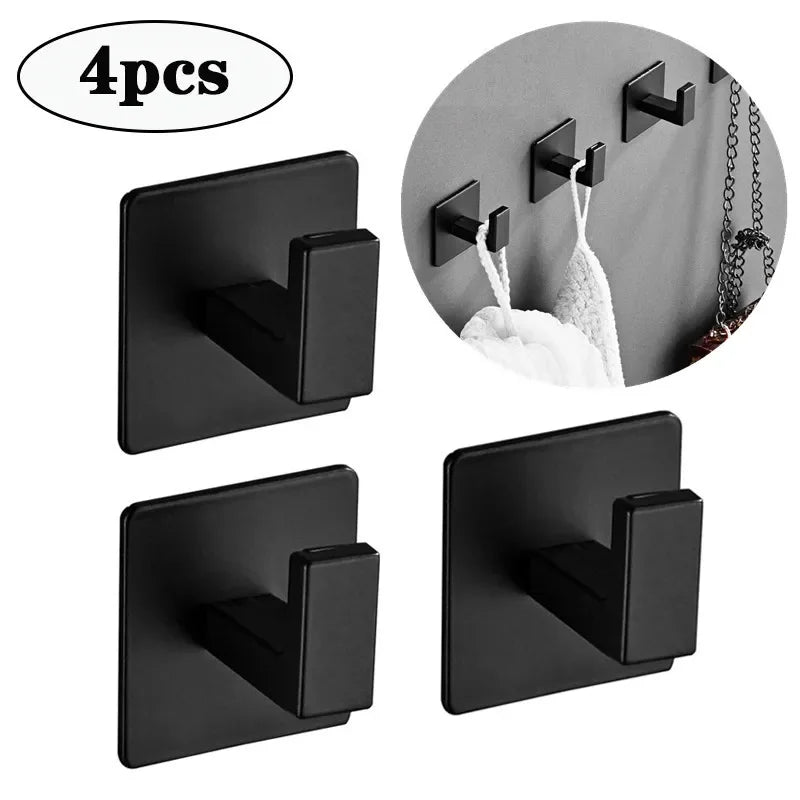 Ganchos de pared negros: perchero de aleación de aluminio autoadhesivo, toallero y soporte para batas para baño y hogar