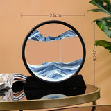 Reloj de arena redondo de cristal con forma de paisaje de las profundidades marinas: imagen artística de arena en movimiento en 3D