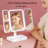 Tri-Fold LED Makeup Mirror with 3 Light Modes – 2X/3X Magnification & 360° Adjustable