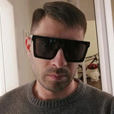 Vintage Flat Top Sunglasses – Black Square UV400 Gradient Shades for Men & Women