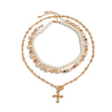 Classic Geometric Pendant Necklace for Men – Simulated Pearl & Rhinestone Chain