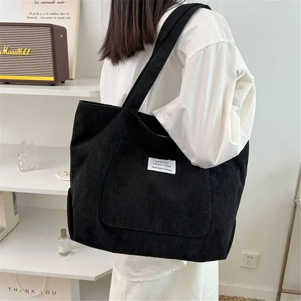 Autumn Winter Corduroy Shoulder Tote Bag – Fashionable Large Capacity Handbag for Women