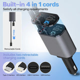120W Retractable 4-in-1 Car Charger – USB-C, Lightning, Fast Charging Adapter