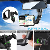 Soporte para teléfono con espejo retrovisor giratorio de 360°: soporte universal para teléfono en el automóvil para GPS y conducción con manos libres