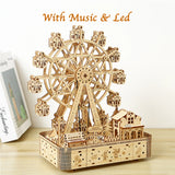 3D Wooden Ferris Wheel Puzzle with LED Lights & Music - DIY Mechanical Model Kit for Adults & Teens