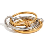 Anillo de múltiples capas con forma de bucle de EBbelle: acero inoxidable chapado en oro de 18 quilates, joyería hipoalergénica y que no se deslustra para mujeres