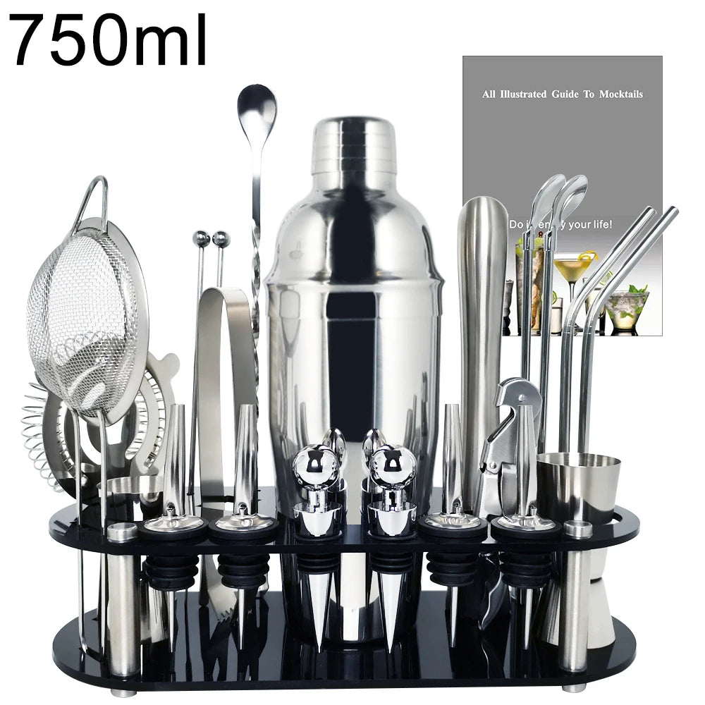 Juego de coctelera Boston: kit de herramientas de barra profesional con soporte