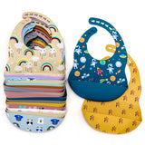 Fashionable Cartoon Printed Waterproof Silicone Baby Bib – Adjustable, Soft & Durable Feeding Bib for Infants and Toddlers