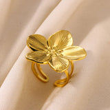 Minimalist Geometric Stainless Steel Ring – Elegant Gold-Tone Adjustable Band
