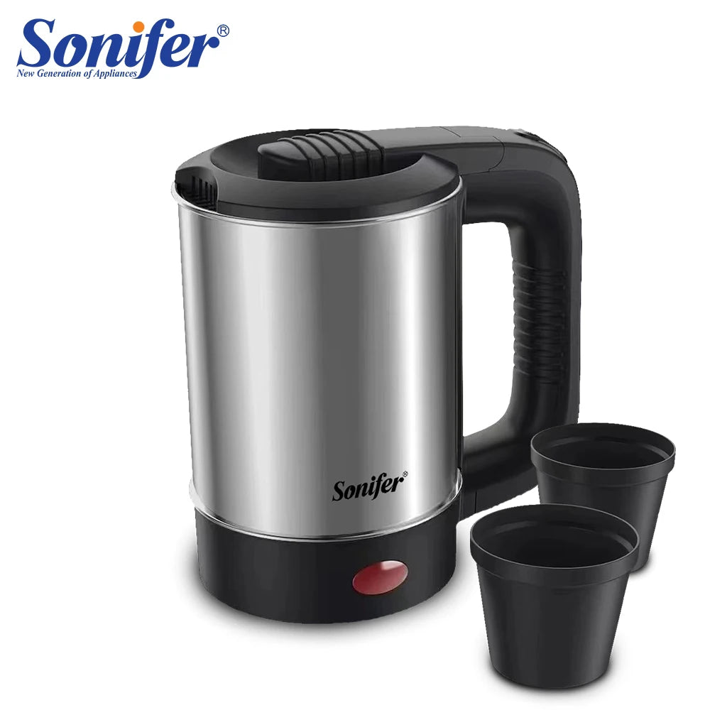Hervidor eléctrico mini de 0,5 l de SONIFER: hervidor de agua portátil de acero inoxidable de 600 W para viajes de té y café, hoteles y viajes familiares