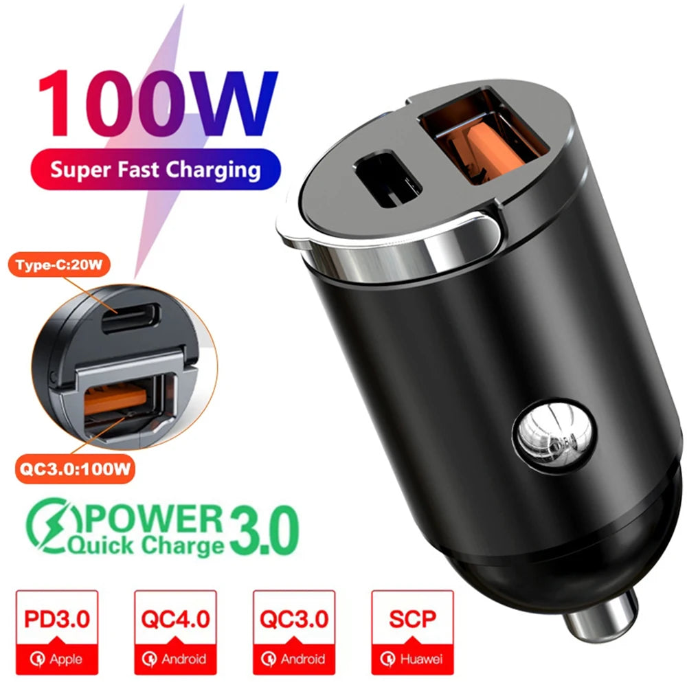 Dual USB & Type-C Fast Car Charger with Quick Charge 4.0/3.0
