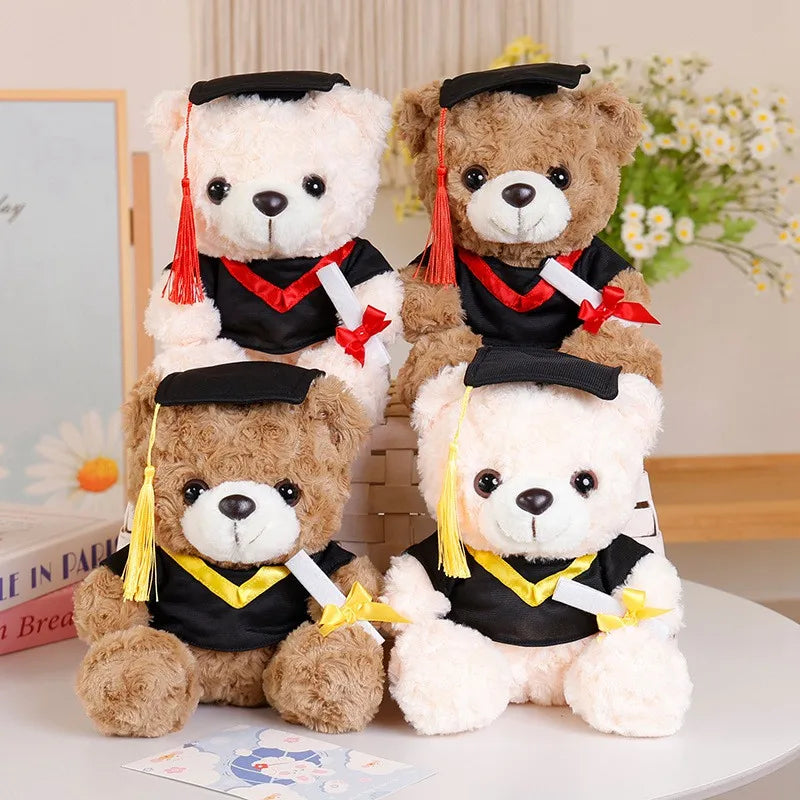 25cm Graduation Bear Plush Toy – Cute Doctor Teddy with Christmas Hat