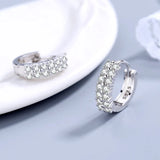 925 Sterling Silver Crystal Zircon Double Row Round Stud Earrings for Women