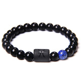 Black Onyx Zodiac Sign Bracelet – 12 Constellation Beaded Charm for Men & Women