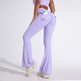 High-Waisted Scrunch Yoga Pants for Women – Flared, Seamless with Utility Pockets, Full Length