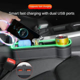 LED Car Seat Gap Organizer with Dual USB Charging & RGB Lights – Multifunctional Seat Crevice Storage Box