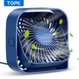 TOPK USB Mini Desk Fan – Ultra-Quiet, 3-Speed Personal Cooling Fan for Home, Office & Travel