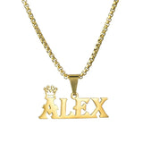 Collar con nombre y corona personalizado: joyas de acero inoxidable personalizadas para hombres y mujeres