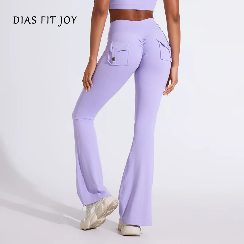High Waist Flared Yoga Pants for Women – Butt-Lifting Fitness Leggings with Utility Pockets