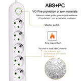 EU Plug Power Strip – 3 USB Ports, 2500W Capacity with Extension Cord