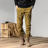 Men’s Cotton Cargo Pants – Mid Waist, Full-Length, Pocket Design, All-Season Streetwear