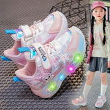 Girls' LED Light-Up Cartoon Sneakers – Breathable Anti-Slip Outdoor Casual Shoes