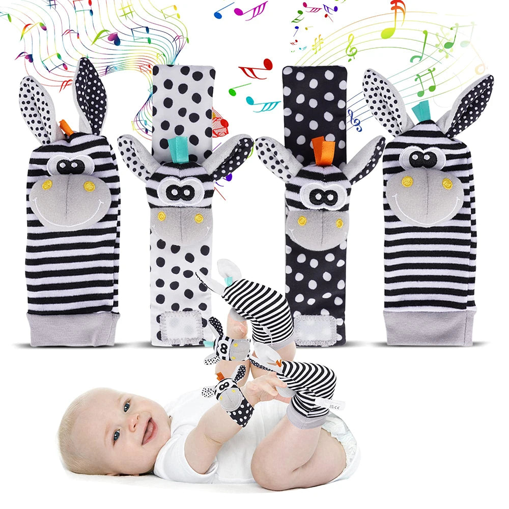 Baby Rattle Toy Set - Soft Stuffed Animal Wrist & Foot Rattles for Newborns 0-12 Months