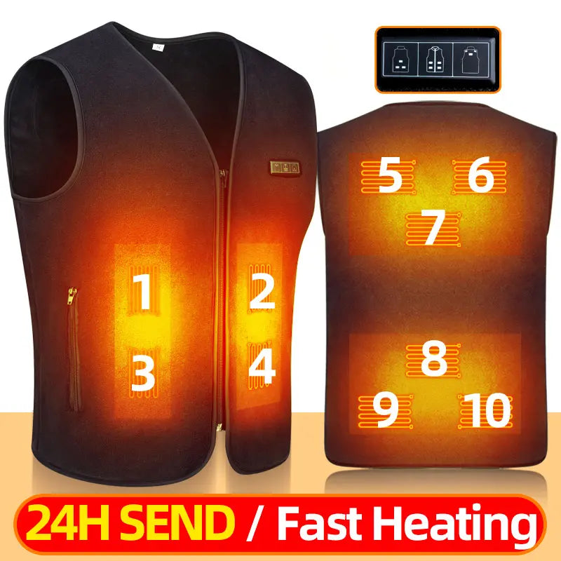 10-Zone USB Heated Vest for Men & Women - Electric Warming Waistcoat