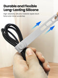 Silicone cable ties – grey tie on braided cable, tall crop