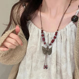 Collar de mariposa con cuentas de estilo chino: elegante cadena de clavícula de verano para mujer