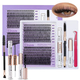 Kit de extensiones de pestañas DIY | Grupos de estilos mixtos con adhesivo, sellador y herramientas para autoaplicación 