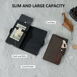 Slim RFID Leather Wallet – Minimalist Pop-Up Card Holder with Coin Pocket & Secure Button Closure