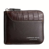 Men’s PU Leather Zipper Wallet – Short Business Style with Card, Coin & Note Compartments