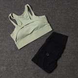 Women's High-Waist Yoga Shorts Set with Sports Bra and Pocket
