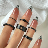 Minimalist Gold & Black Geometric Ring Set – Trendy Statement Jewelry for Women