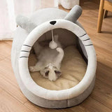 Cotton Pet Lounger Cushion - Warm Cat Bed with Removable Mat & Pompom Decor