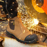 Men’s Slip-On Leather Work Boots – Waterproof Safety Ankle Boots with Steel Toe