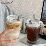 Vaso de vidrio transparente de 450 ml con tapa y pajita: taza para café helado, té, jugo y agua