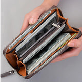 Men's PU Leather Long Wallet with Zipper - Large Capacity Card Holder & Clutch Purse