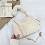 Stylish Plush Shoulder Bag with Gold Chain Strap – Soft & Compact Women's Tote