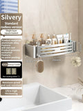 Estante de baño de aluminio sin taladros: estante de almacenamiento y champú para montaje en pared