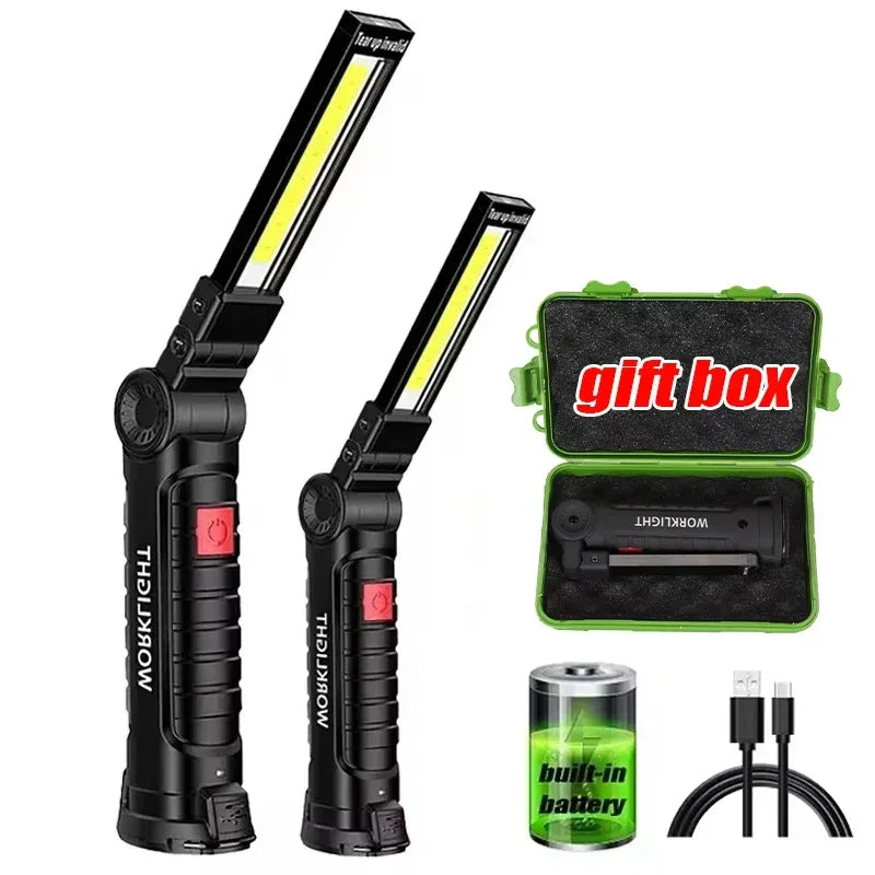COB LED Work Light – Rechargeable Magnetic Flashlight with Power Bank & Hook