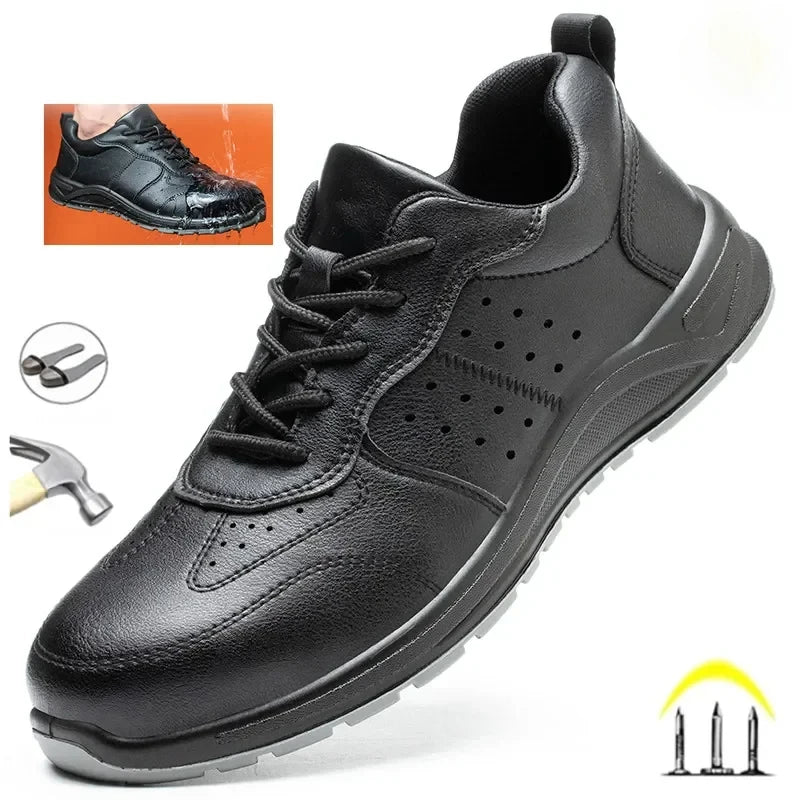 Men’s PU Leather Work Boots – Lace-Up Ankle Safety Boots with Rubber Sole for Spring & Autumn
