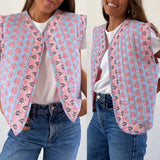 Women’s Warm Puffer Vest – Stylish Printed Sleeveless Open Front Cardigan for Autumn & Winter