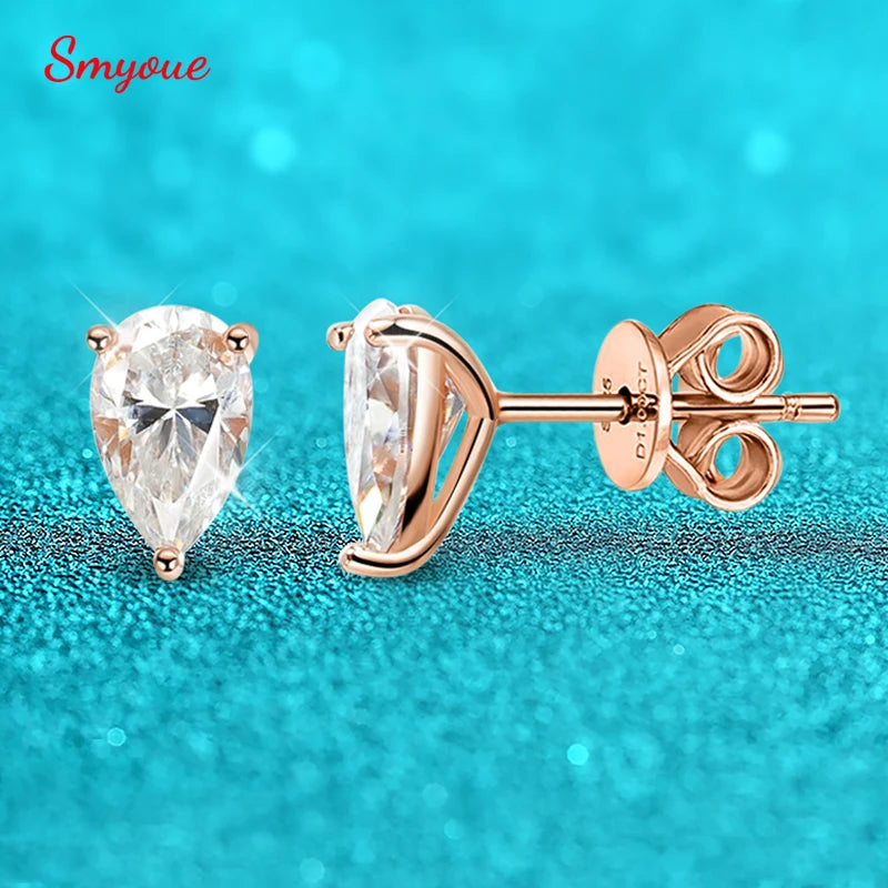 Pear Cut Moissanite Stud Earrings – D Color, VVS1 Clarity, 925 Sterling Silver