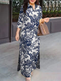 Casual Cotton Ankle-Length Sundress for Women - Spring Summer Turn-Down Collar