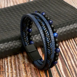 Pulsera de cuero trenzado en capas hecha a mano: elegante pulsera unisex con dijes