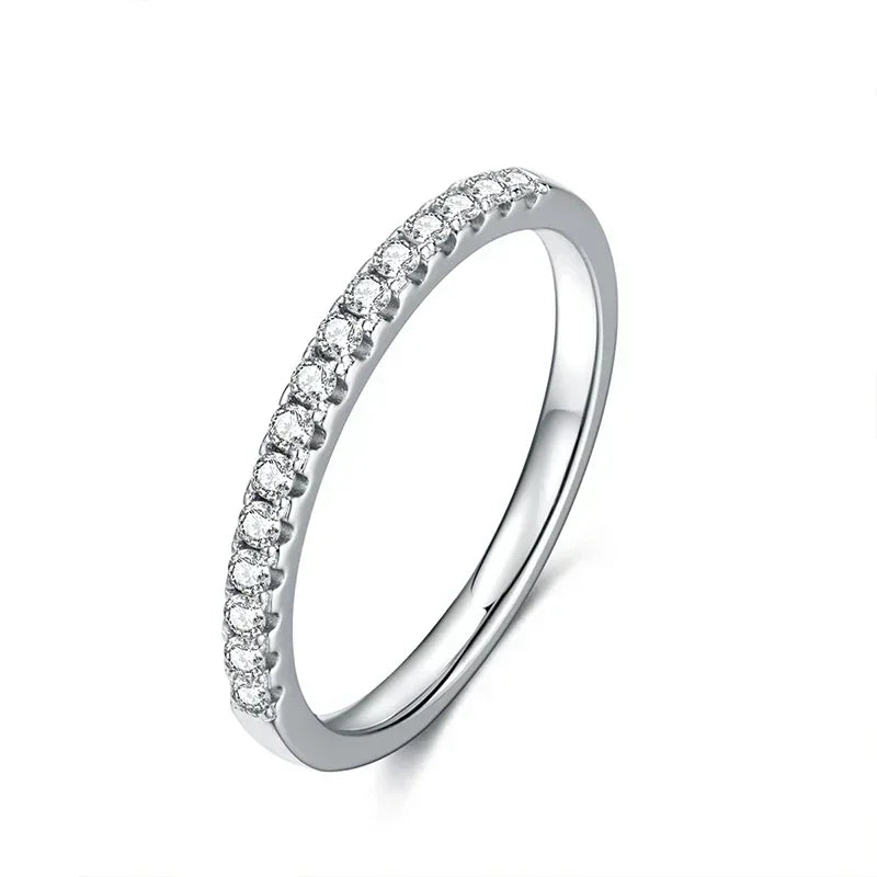 Moissanite Eternity Band – 925 Sterling Silver Wedding Ring with White Gold Plating